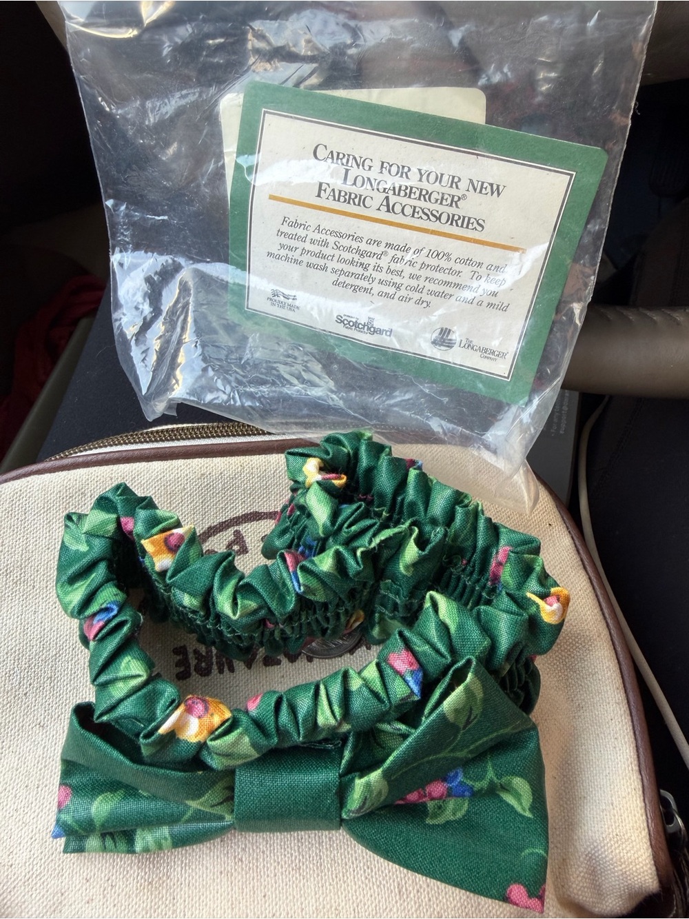 Vintage 90s Longaberger Basket Garter Medium See Pics Green Floral W Bow